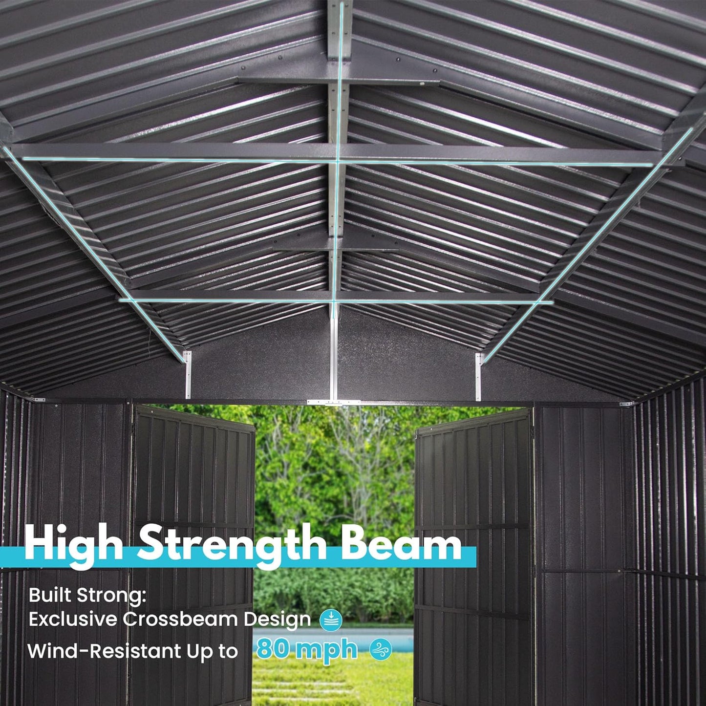 Domi 12'x15' Metal Garage Shed, Heavy Duty Outdoor Steel Carport with Lockable Double, Side Doors, 80MPH Wind and Snow Resistant Enclosed Storage for Cars, Trucks, Motorcycles, Tools, Dark Grey