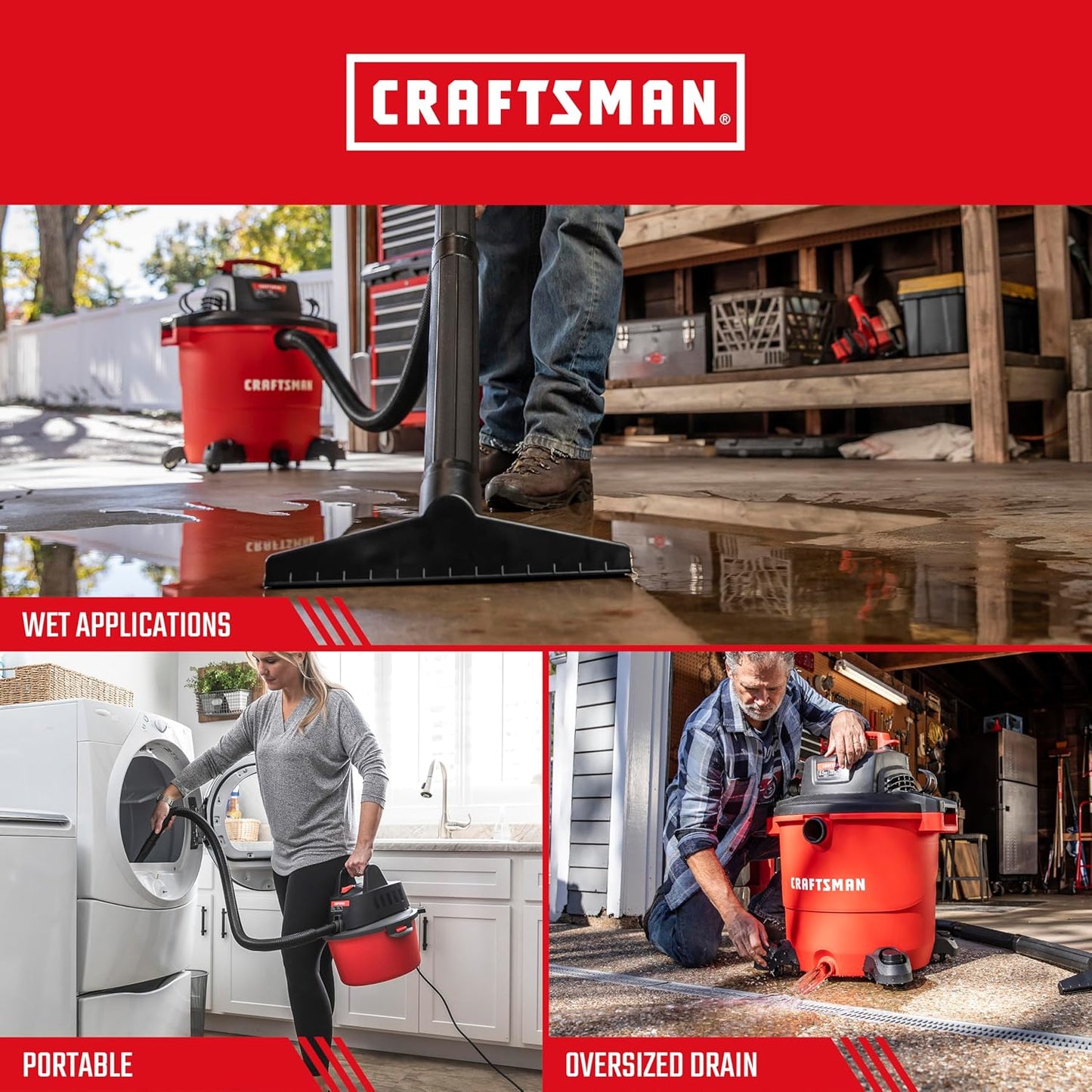 CRAFTSMAN CMXEVBE17596 20 Gal. 6.5 Peak HP Heavy Duty Wet/Dry Shop Vacuum with Filter, Dust Bag, Hose, Attachments and CMXEVBE17250 2.5 Gal. 2.5 Peak HP Portable Vac with Filter, Hose and Attachments