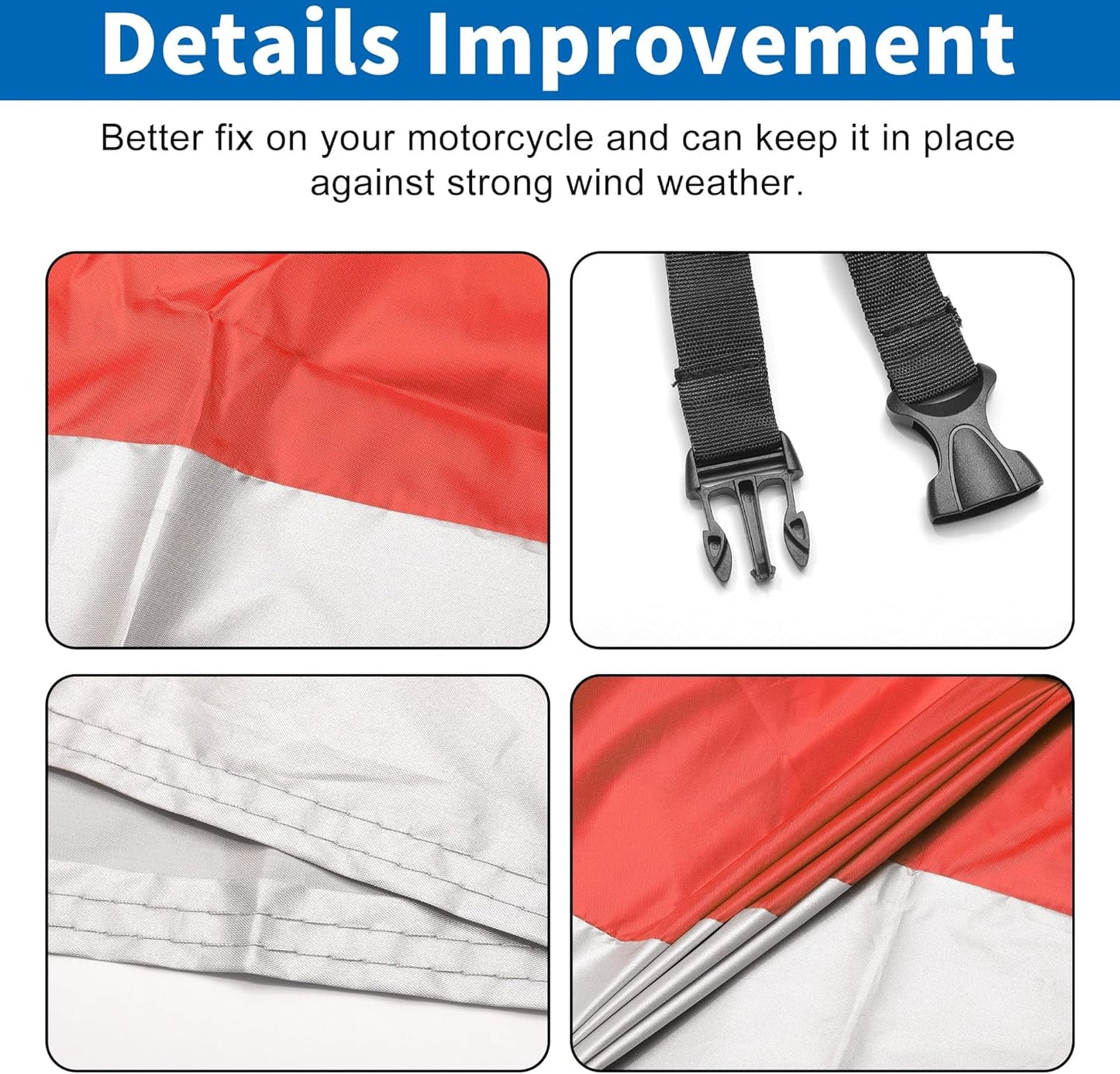 X AUTOHAUX Motorcycle Cover for Harley Davidson for Honda for Suzuki All Season Waterproof Sun Outdoor Protection Motorbike Cover Fits Up to 116.14'' Motorcycles Cover XXXL Red Silver Tone