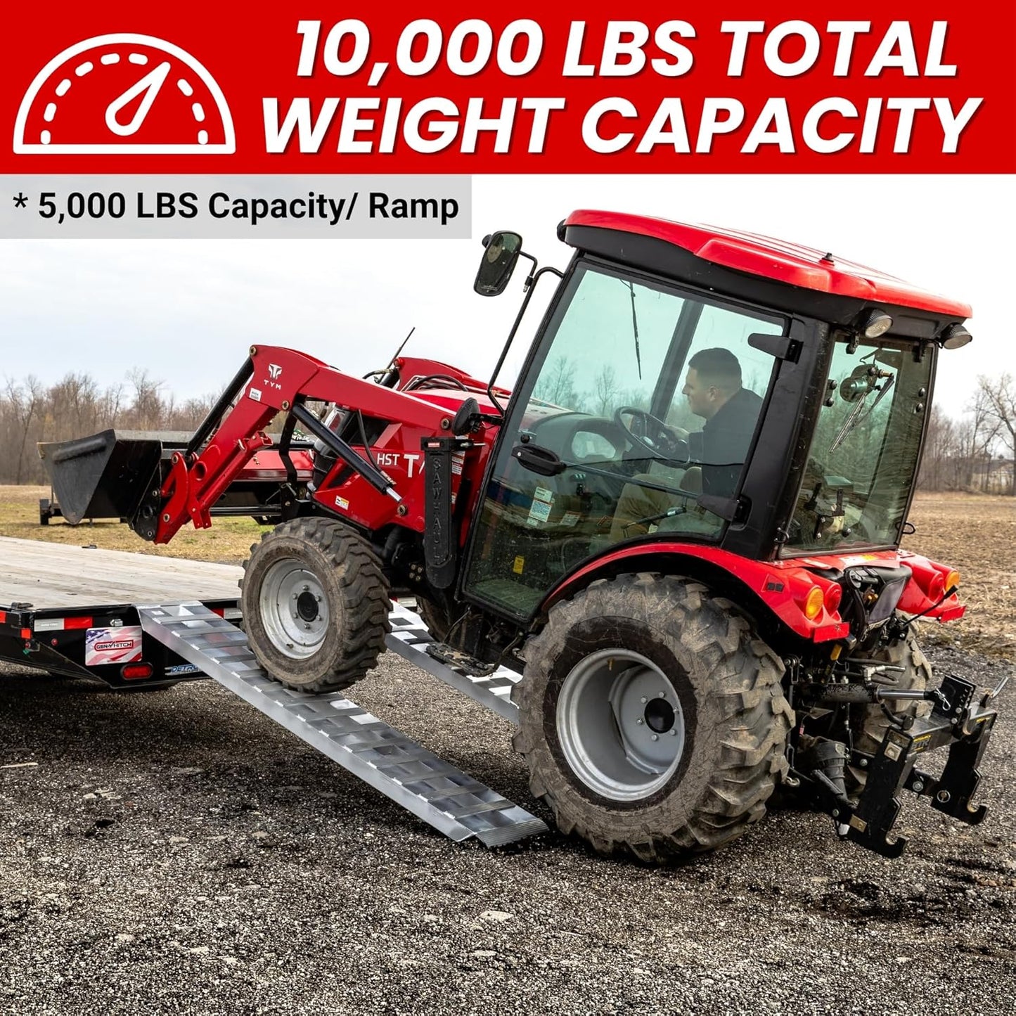 GEN-Y Hitch Heavy Duty Aluminum Loading Ramps - Set of 2, 8 Feet Long x 15 Inches Wide, 10000 lbs Capacity, Hybrid Hook and Plate Ends, Serrated Cross Rungs for Maximum Traction