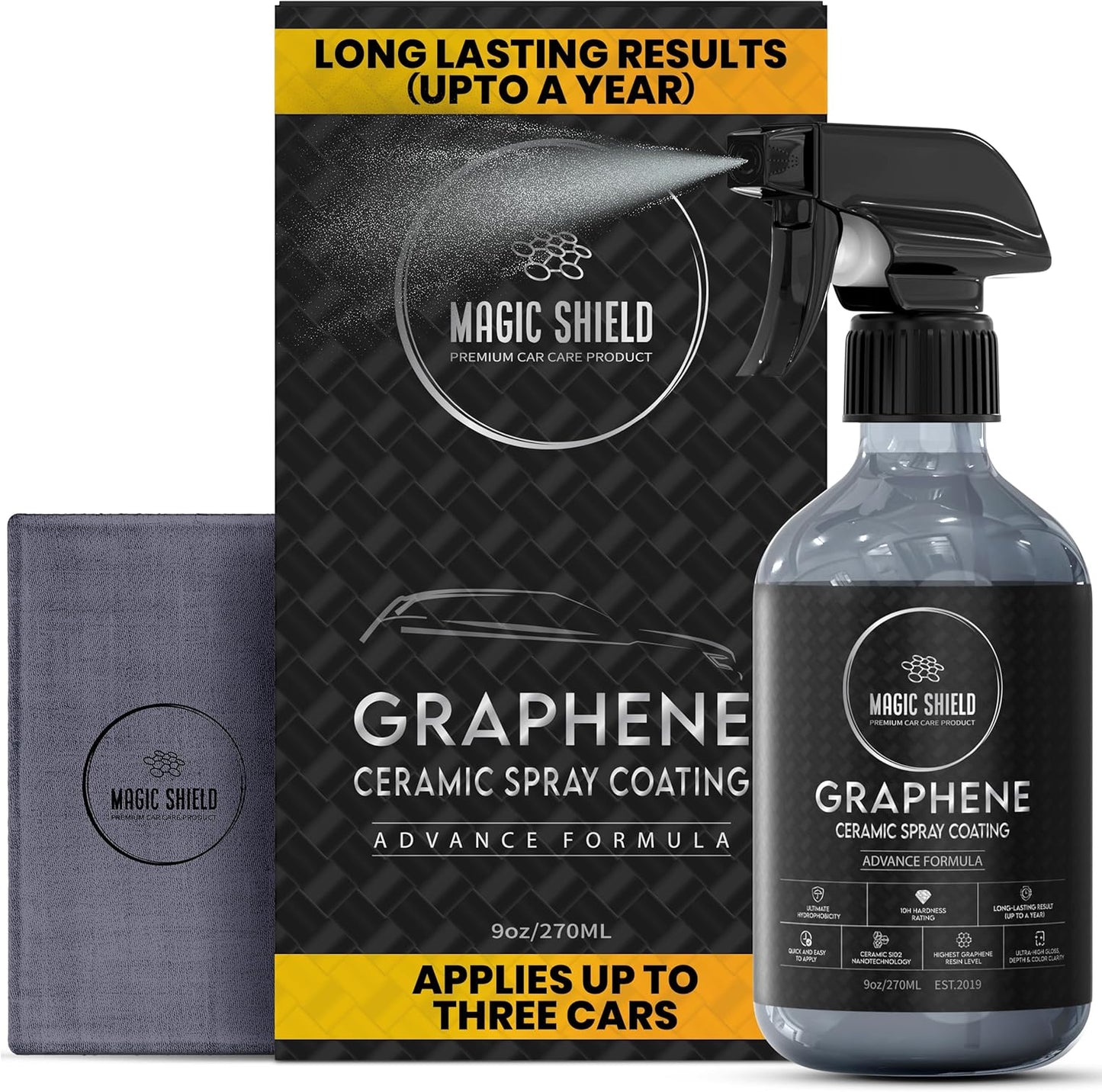 Graphene Ceramic Spray Coating - LAST SO LONG! Quick & Easy for Cars, Motorcycles, Boats & More - Professional-Grade Sealant for Maximum Gloss & Shine - Waterless Wash & Wax - 9oz Bottle
