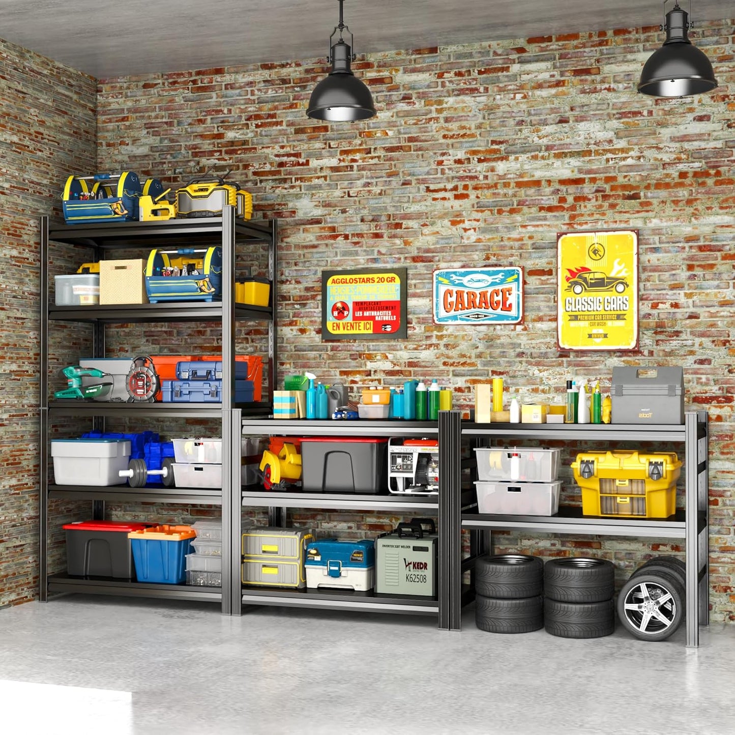 Metal Garage Shelving Unit, Heavy Duty 5-Tier Adjustable Storage Rack, Steel Shelving,2000 lbs Capacity, Industrial Shelves for Heavy Tools and Equipment (5-Tier 63" H x 36" W x 16" D)